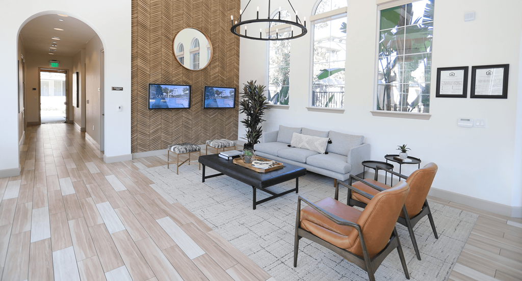 leasing lobby with stylish lounge chairs