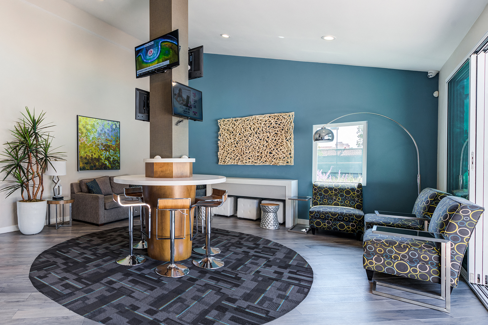 Indoor community living area with TV's