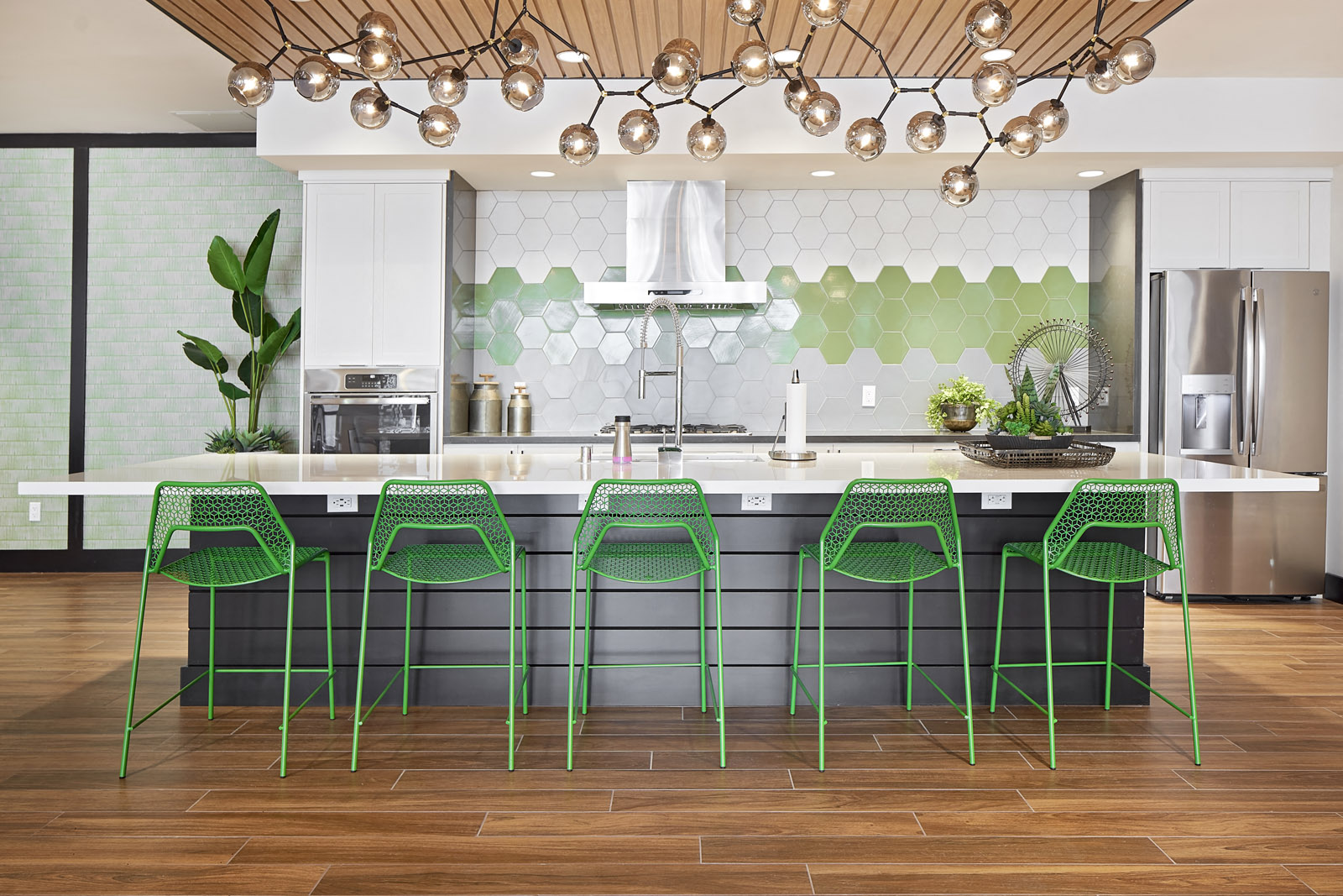 Community kitchen with stainless steel appliances