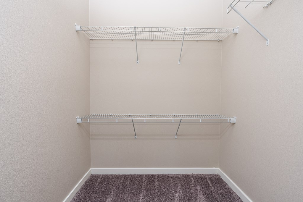 a spacious walk in closet in a 555 waverly unit
