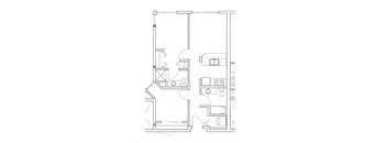 Two bedroom floor plan with galley kitchen at Eastlake 2851 Apartments, Seattle