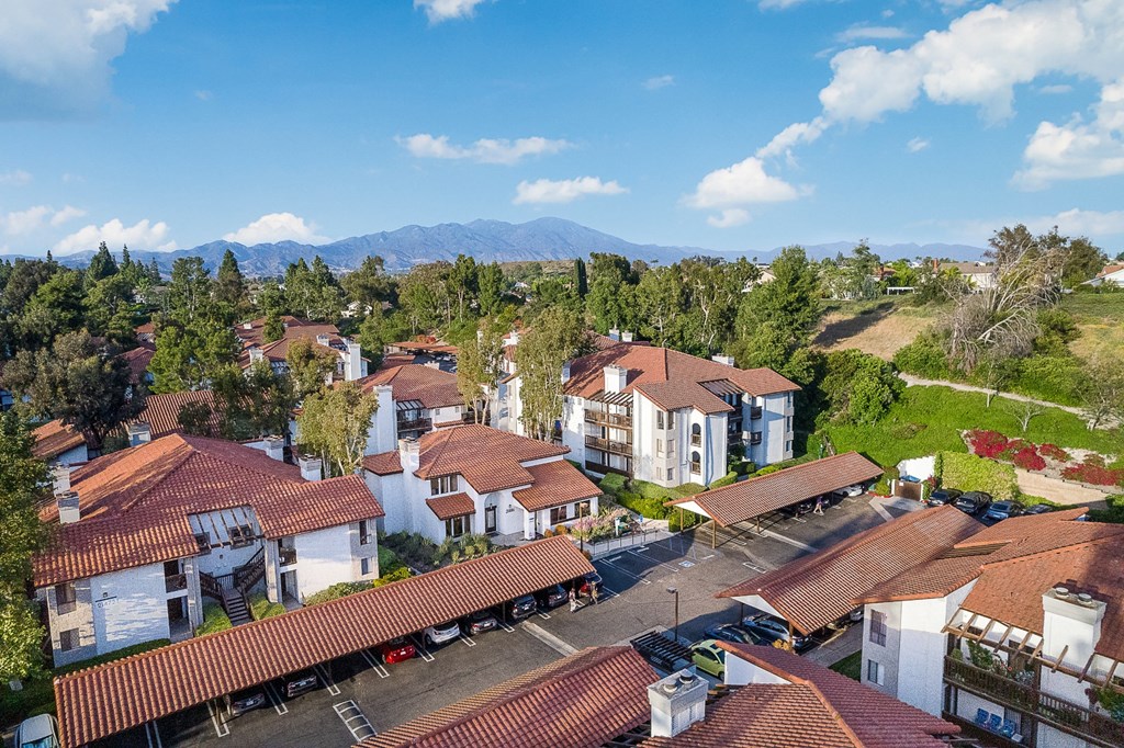 Aerial of Ridgecrest Apartments and carport at Ridgecrest, Lake Forest, CA