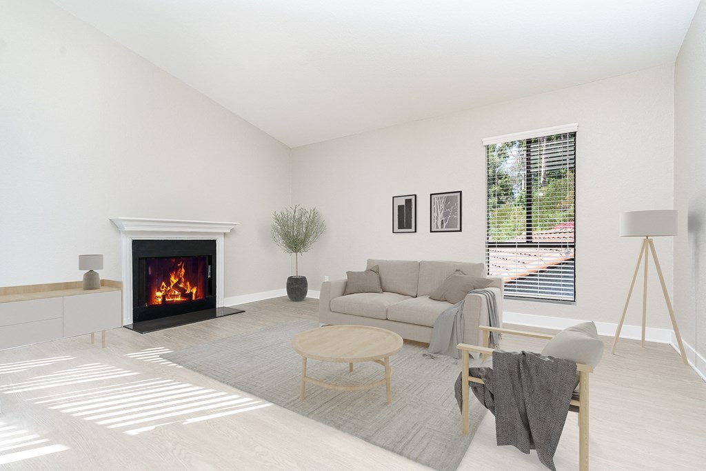 Living room with fireplace at Ridgecrest, Lake Forest, 92630