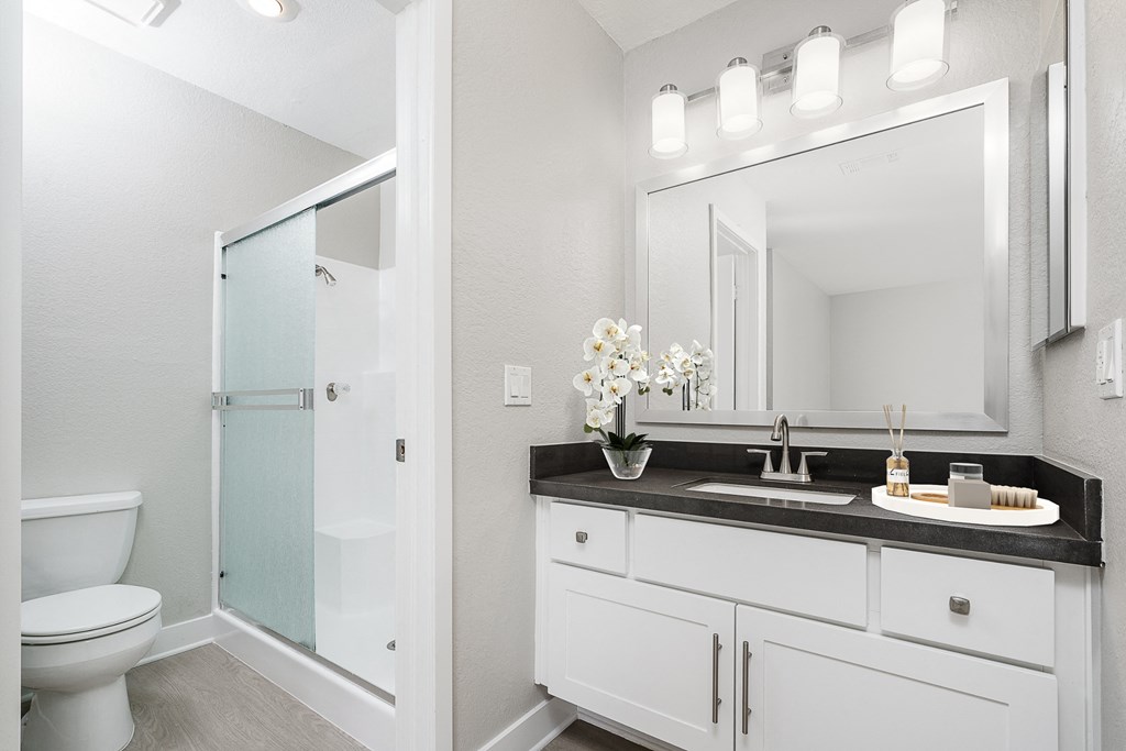 Bathroom with shower and toilet at Ridgecrest, Lake Forest, California