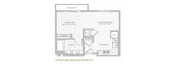 S2 – 1 Bedroom 1 Bath Floor Plan Layout – 539 Square Feet