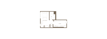 A floor plan of a house with a living room, kitchen, and bathroom.