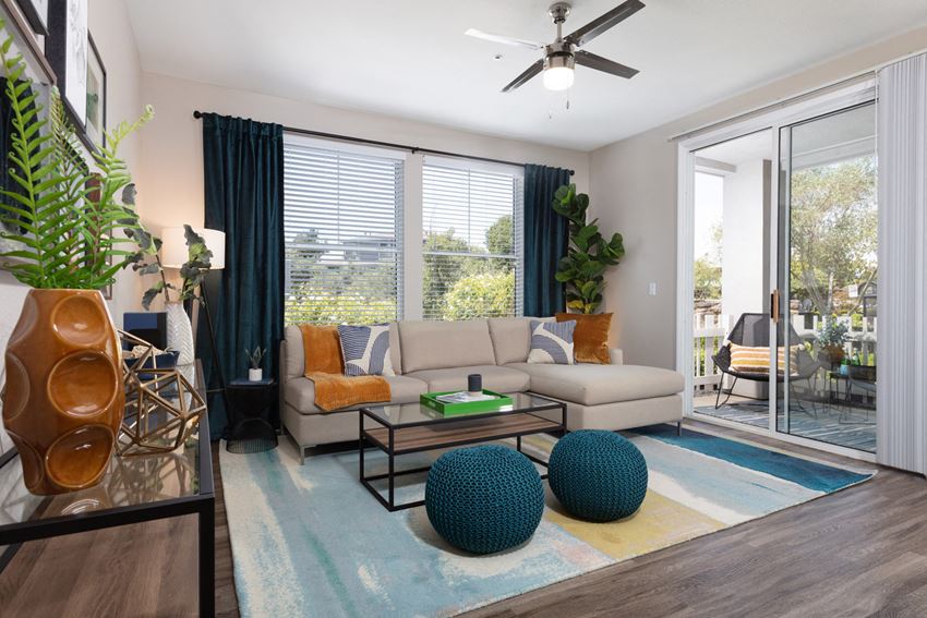 Napa Apartments For Rent - Montrachet Living Room with Balcony & Large Windows - Photo Gallery
