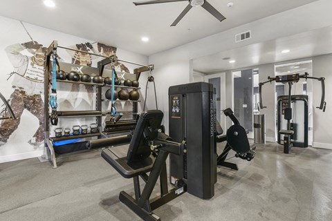 a fitness room with weights and a star shaped exercise equipment at Parkside at Littleton Village, Colorado, 80122