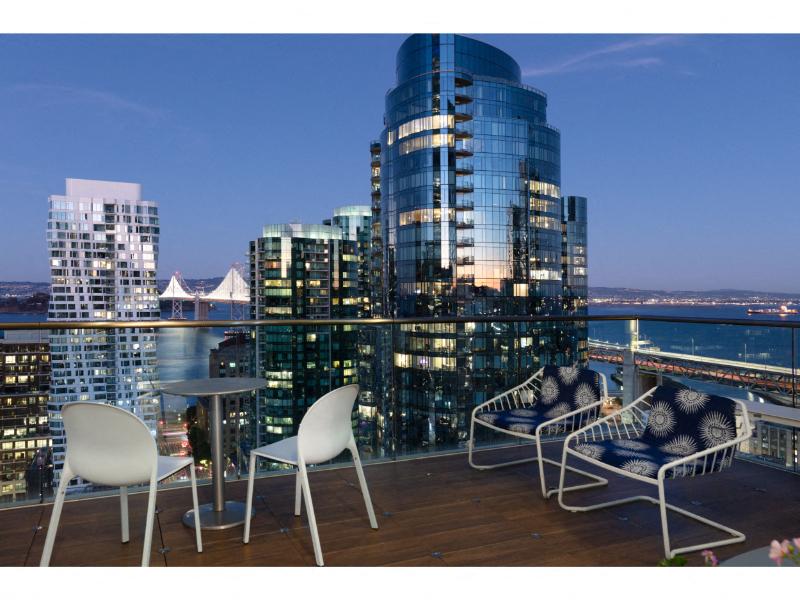 rooftop lounge with city view