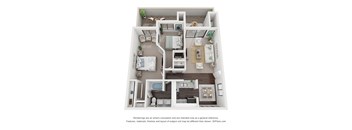 a stylized floor plan is shown with a bedroom and living room at Vaseo Apartments, Phoenix, 85022