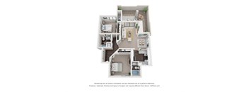 a stylized floor plan with a bedroom and a living room at Vaseo Apartments, Arizona 