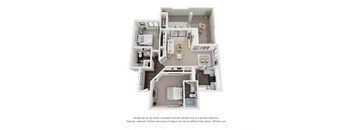 a stylized view of a 3 bedroom floor plan of a house at Vaseo Apartments, Phoenix, AZ 85022
