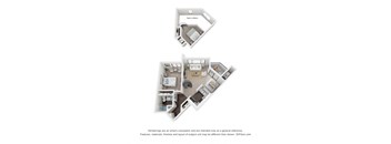 a stylized floor plan with a bedroom and a living room at Vaseo Apartments, Phoenix, AZ