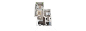 a stylized floor plan with a bedroom and a living room at Vaseo Apartments, Phoenix
