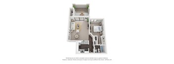 a stylized floor plan with a bedroom and a living room at Vaseo Apartments, Arizona