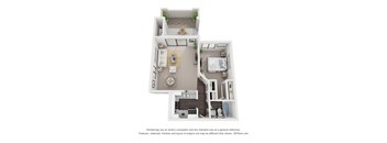 a stylized floor plan with a bedroom and a living room at Vaseo Apartments, Arizona, 85022