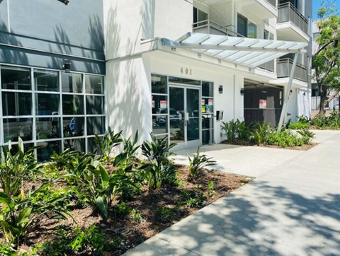 Exterior Porch at Plaza Lafayette, Los Angeles, CA  
