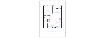A black and white floor plan of a one bedroom, one bathroom apartment.