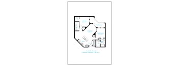A black and white Floor Plan of a 2 bedroom 2 bathroom apartment.