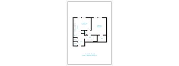 A black and white floor plan of a studio apartment.