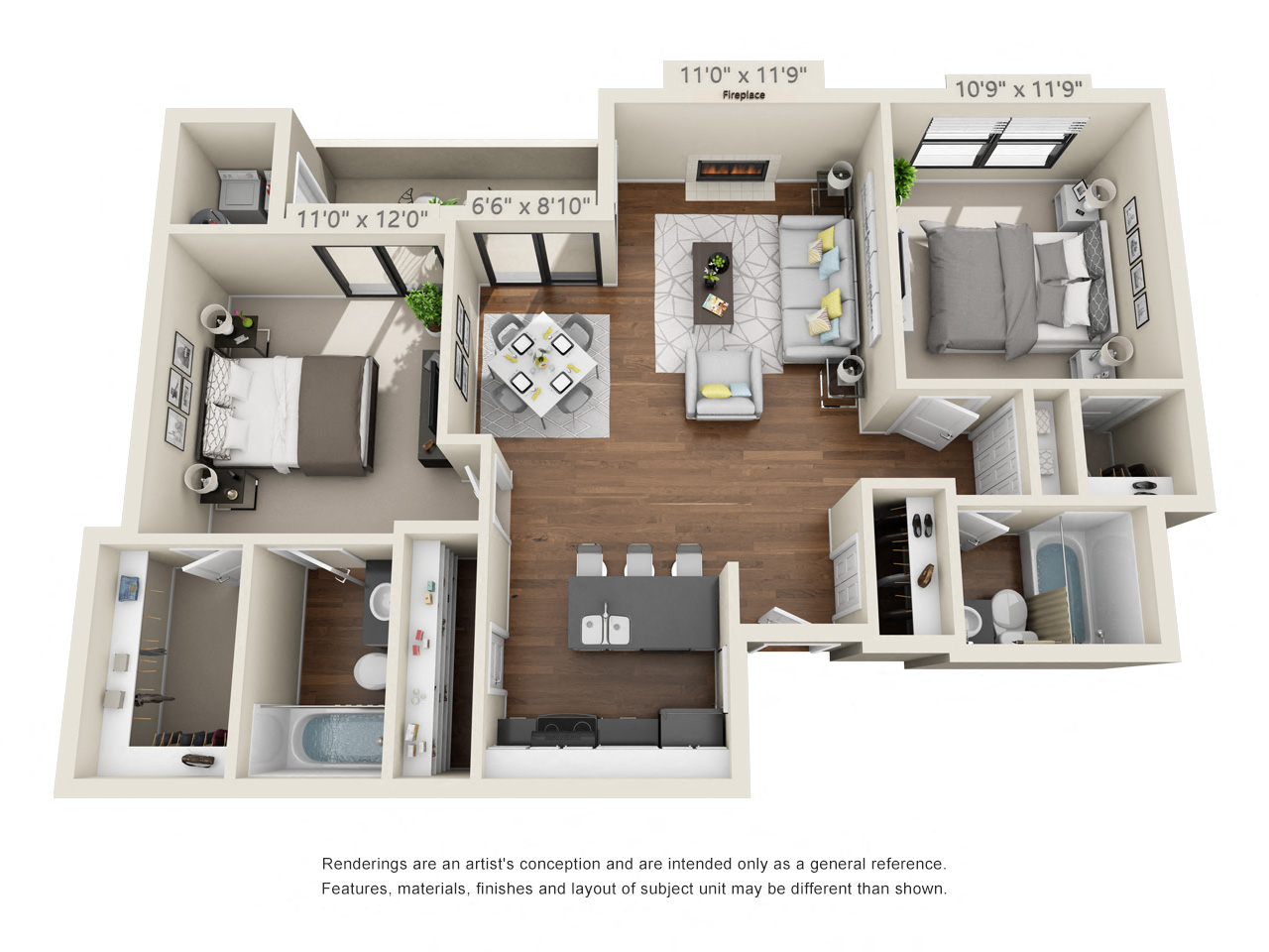 2 Bedroom 2 Bath Floor Plan Layout – 911 Square Feet at Salado Springs, Tempe, AZ, Arizona