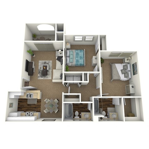 Santa Barbara floor plan image - 2 bed 2 bath - 995 sqft