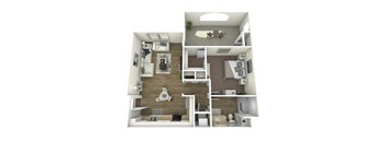 Santa Ynez floor plan image - 1 bed 1 bath - 858 sqft