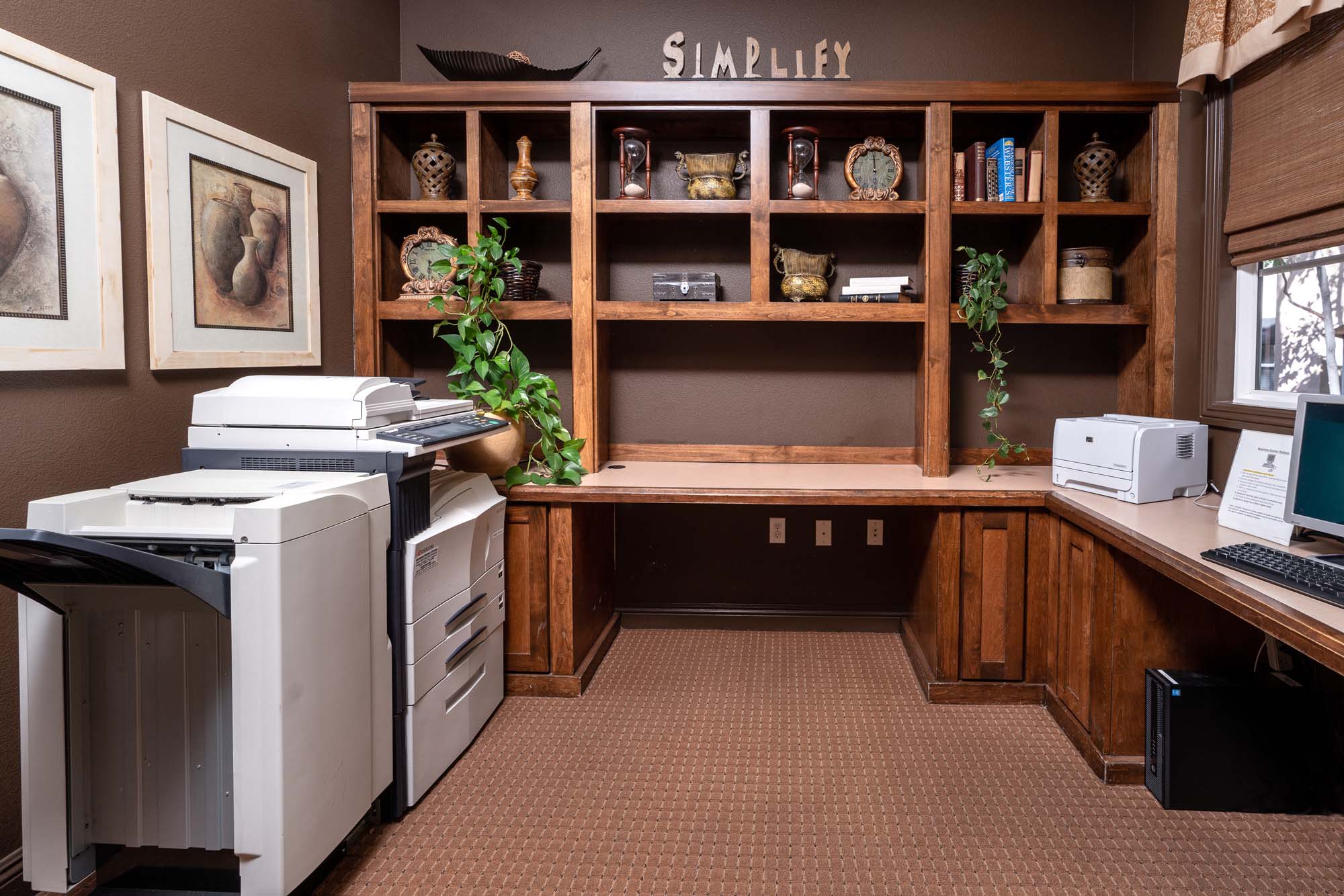 Business center with computers and printer