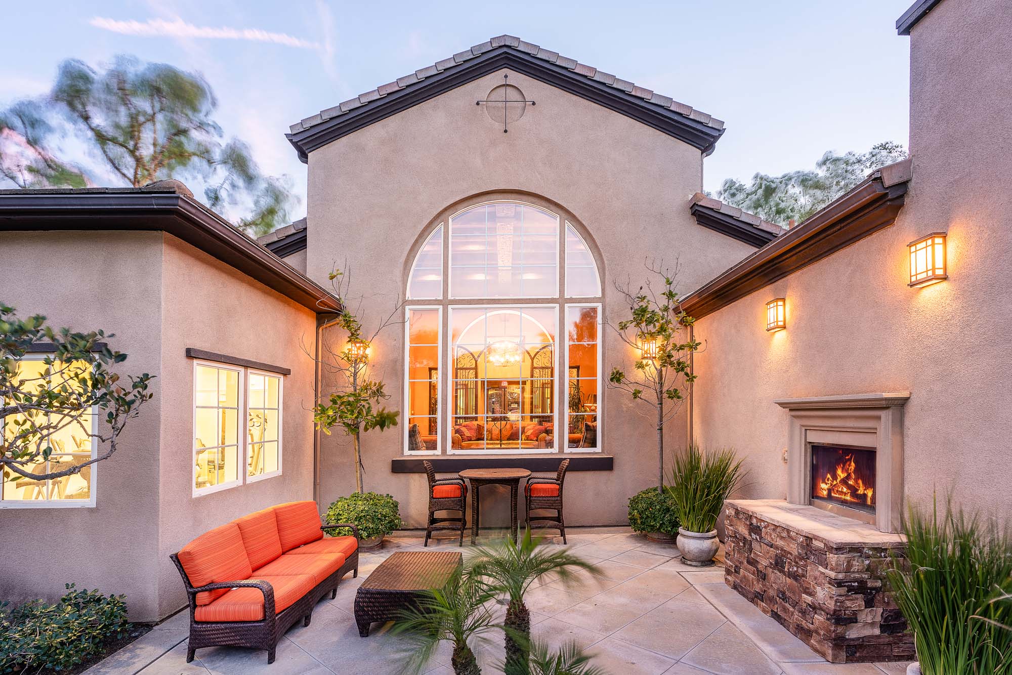 Outdoor fireplace with seating