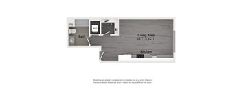 A2 studio 1 bath 562 square feet floor plan