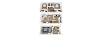 Three different floor plans of a house are shown.