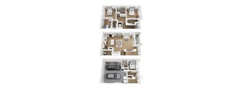 Three different floor plans of a house are shown.