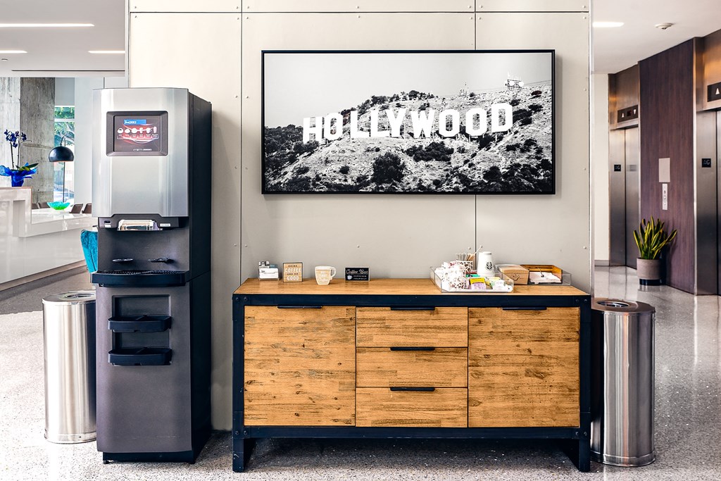 a coffee shop with a coffee machine