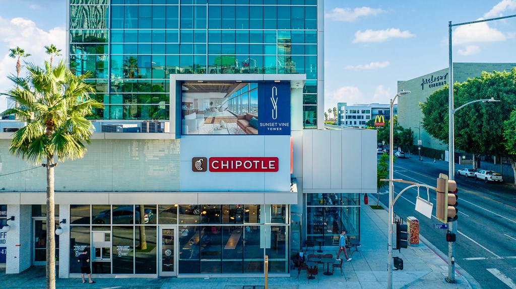 Chipotle at street level of Sunset Vine Towers