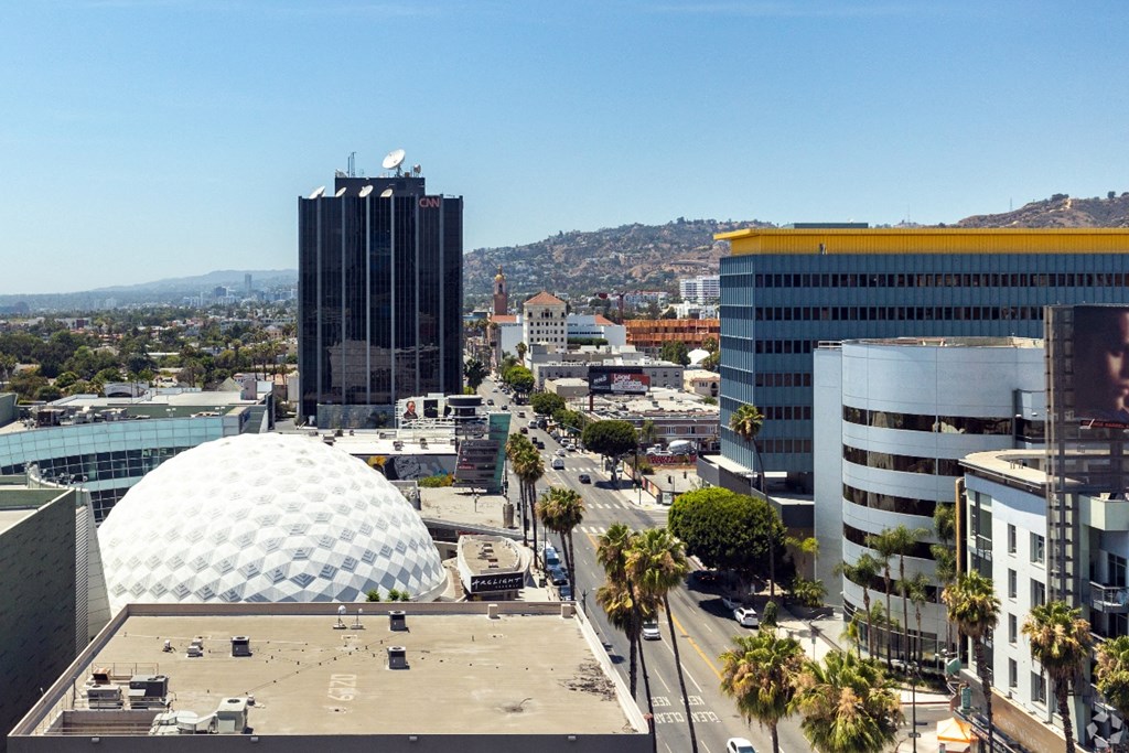 a view of los angeles from the top of a building