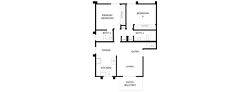 Monterey - 2 Bedroom 2 Bath Floor Plan Layout - 917 Square Feet