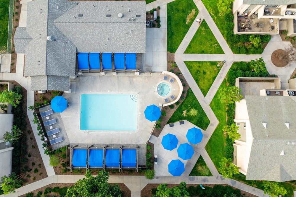 Aerial view of Sunstone Place pool at Sunstone Place, California