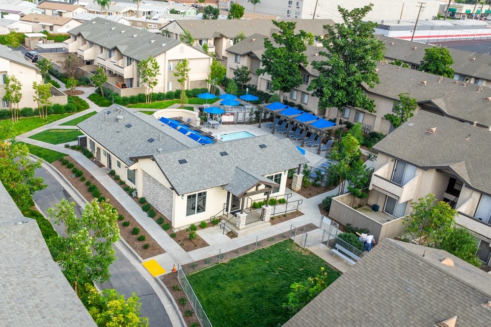 Aerial view of Sunstone Place leasing office at Sunstone Place, Riverside