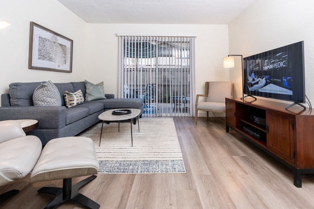 an apartment living room with a couch and a tv at Sunstone Place, California, 92505