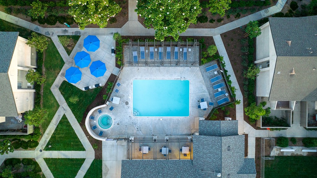arial view of a swimming pool in the backyard of a house at Sunstone Place, Riverside, CA, 92505