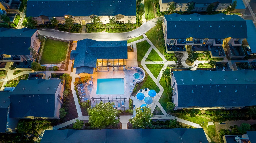 a birds eye view of the resort at night at Sunstone Place, Riverside, CA, 92505