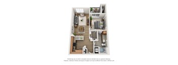 A1 1 bed 1 bath floor plan 644 square feet