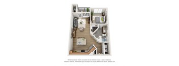 A2 1 bed 1 bath floor plan 678 square feet