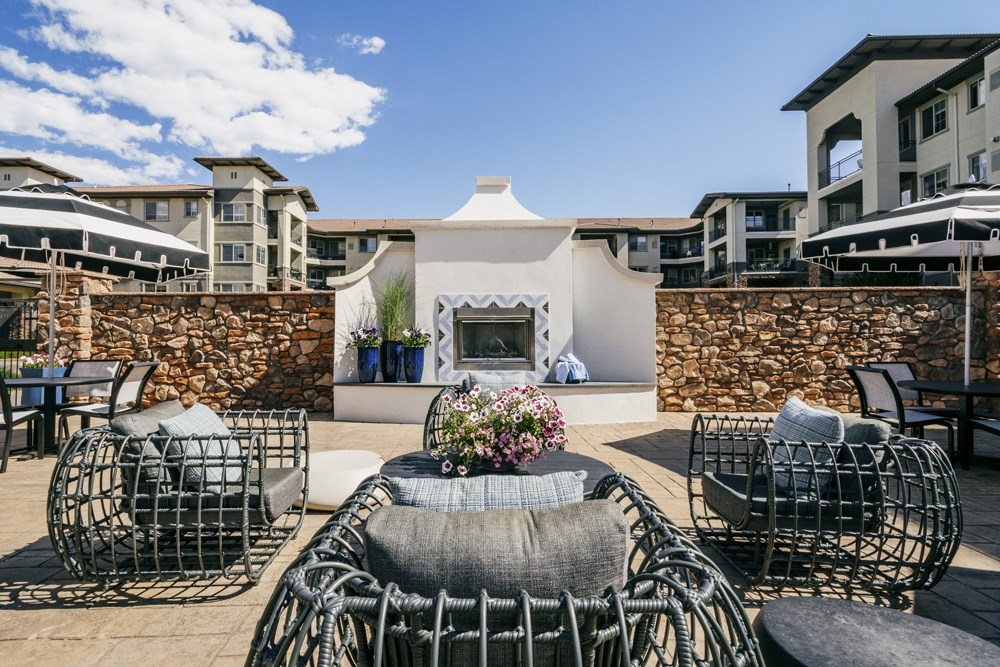 Outdoor Patio With Fireplace at Terracina, Colorado 80020