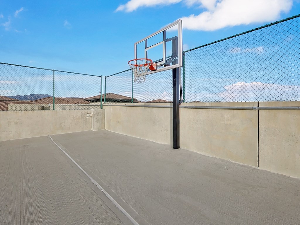 A basketball court with a hoop and a net at Terracina, Broomfield, Colorado