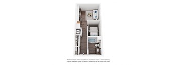 a floor plan of a small apartment with a bedroom and a bathroom