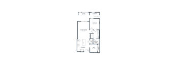 A floor plan of a house with a living room, dining room, kitchen, and two bedrooms.