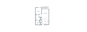 A floor plan of a one bedroom apartment with a balcony.