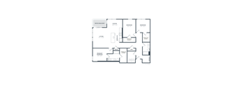 A floor plan of a house with a living room, dining room, kitchen, and two bedrooms.