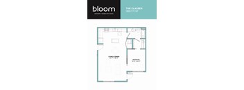 A floor plan for a Bloom apartment with a living and dining area of 20 feet by 16 feet and a bedroom of 12 feet by 10 feet.